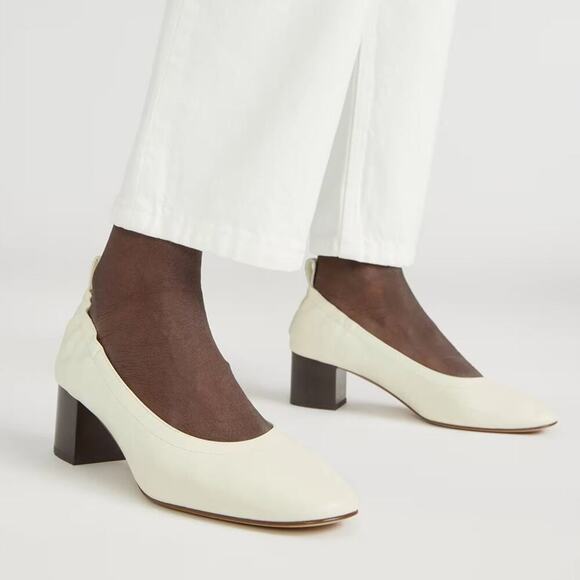 EVERLANE The Day Heel White Bone Stacked Shoes Slip On Italian Leather 8.5 NEW - Picture 3 of 14